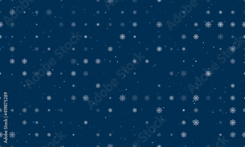Seamless background pattern of evenly spaced white spider web symbols of different sizes and opacity. Vector illustration on dark blue background with stars