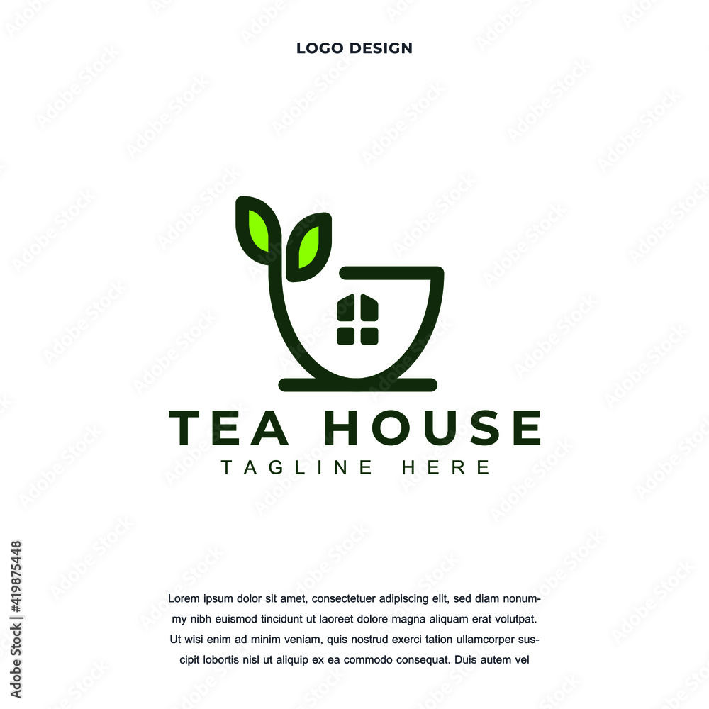 Creative tea house icon logo design vector illustration. mug tea leaf with house symbol logo design color editable Creative tea house icon logo design vector illustration. mug tea leaf with house symbol logo design color editable