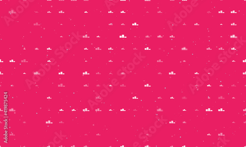 Seamless background pattern of evenly spaced white winners podium symbols of different sizes and opacity. Vector illustration on pink background with stars