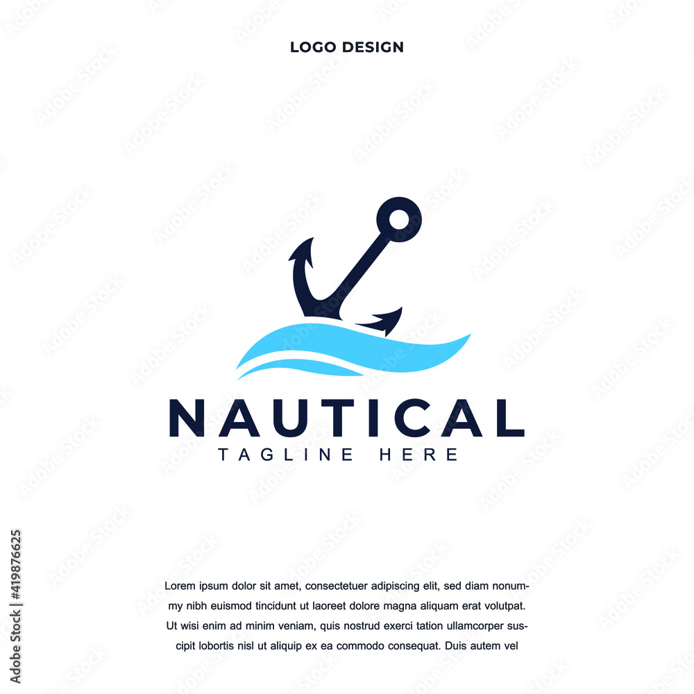 Fototapeta premium Creative abstract premium anchor nautical on the sea icon logo design color editable vector illustration