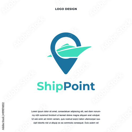 Creative abstract cruise ship with pin location icon logo design color editable vector illustration