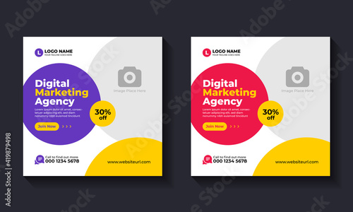 Professional digital marketing social media post design template. Creative online advertising social media post layout