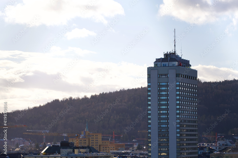 Skyline of Zurich north, Switzerland. Photo taken March 12th, 2021, Zurich, Switzerland.