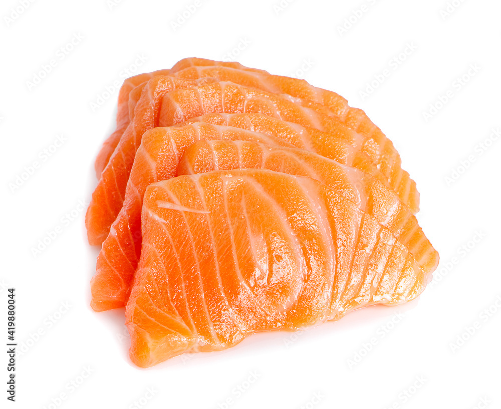 Slices of Raw Salmon Fillet Isolated on White Background Slices of Raw Salmon Fillet Isolated on White Background