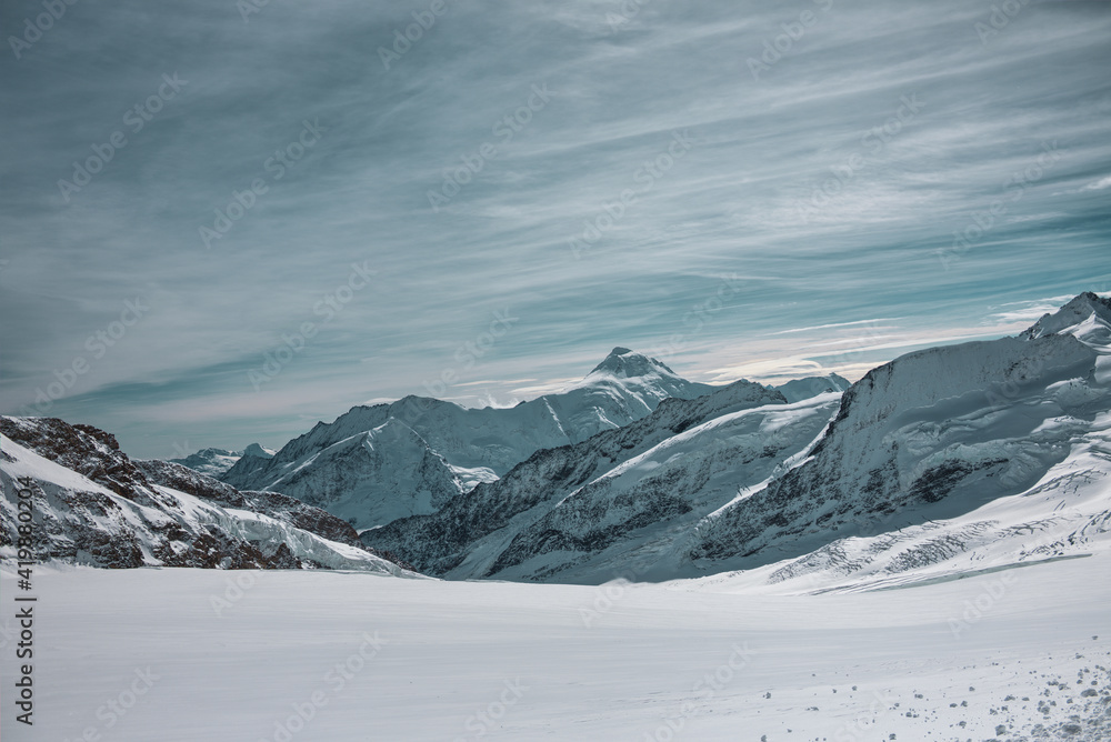 Panoramic view of the Swiss Alps in winter