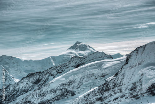 Panoramic view of the Swiss Alps in winter