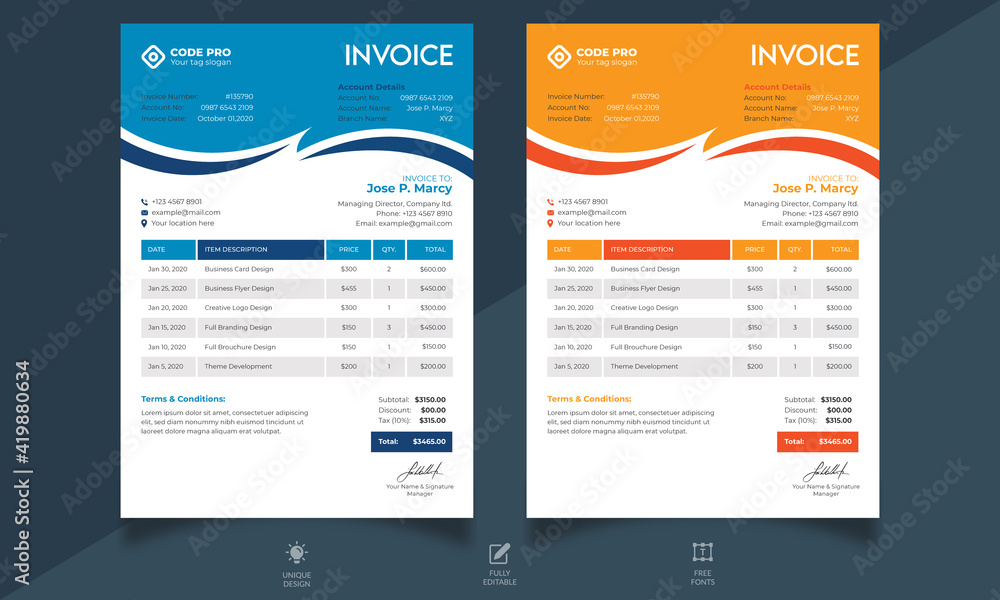 Invoice minimal design template, template, Bill form business invoice, Vector Business Stationery Design,  Print Template, bill graphic or payment receipt page vector, Invoicing quotes