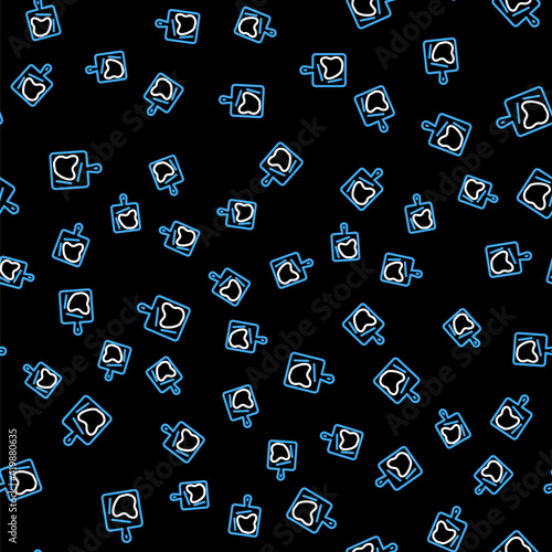 Line Cutting board icon isolated seamless pattern on black background. Chopping Board symbol. Vector