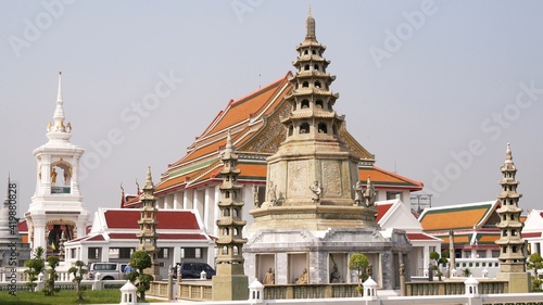 March 7 2021 - Bangkok, Thailand : Wat Kanlayanamit Woramahawihan Thai temple at the Chao Phraya River, Bangkok, Thailand.