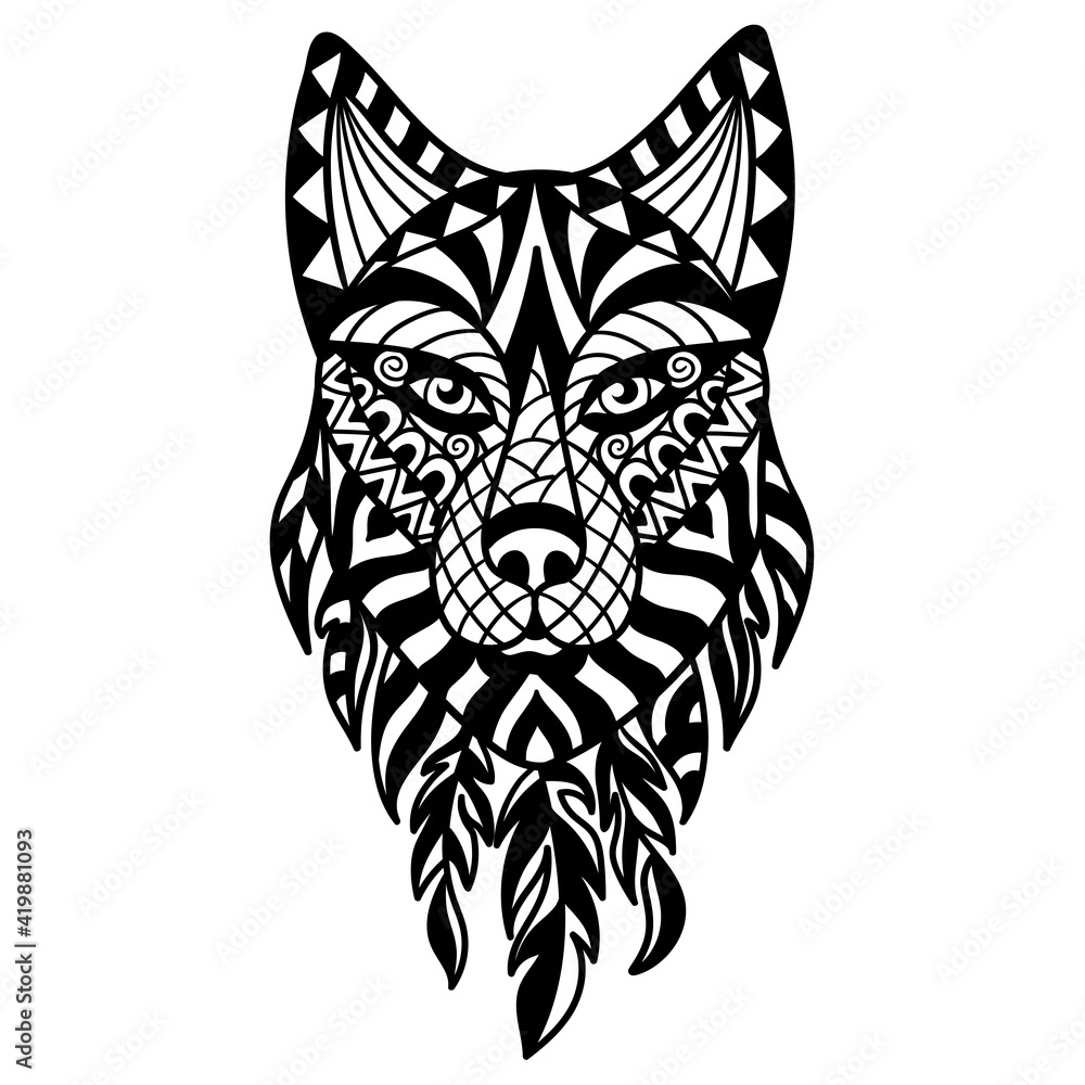 Obraz premium Vector illustration with a wolf's head, for tattoos