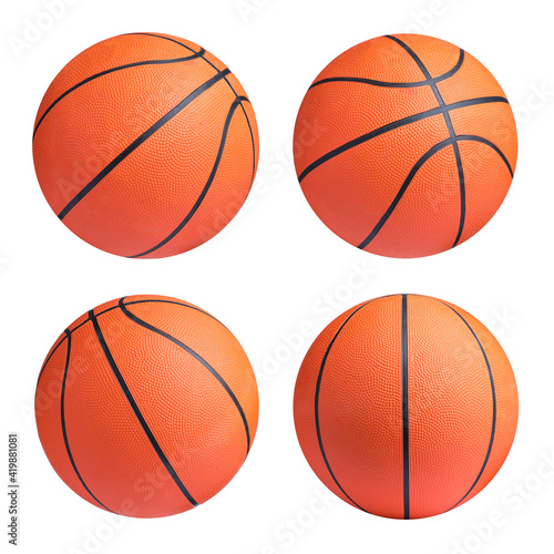 Set with bright basketball balls on white background