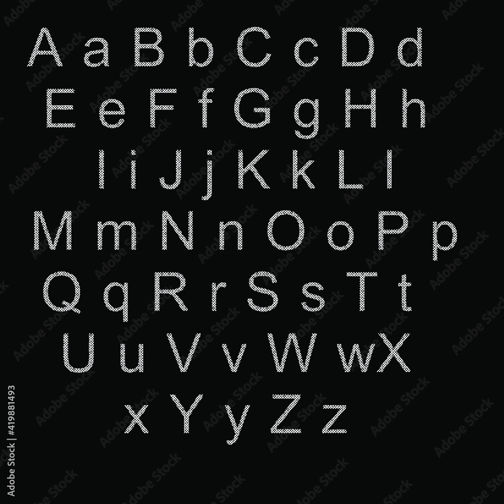 English alphabet. White letters with black specks. English alphabet. White letters with black specks.