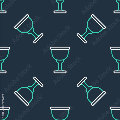 Line Holy grail or chalice icon isolated seamless pattern on black background. Christian chalice. Christianity icon. Vector