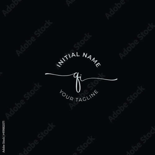 qi Initial handwriting signature logo vector. Hand lettering for designs