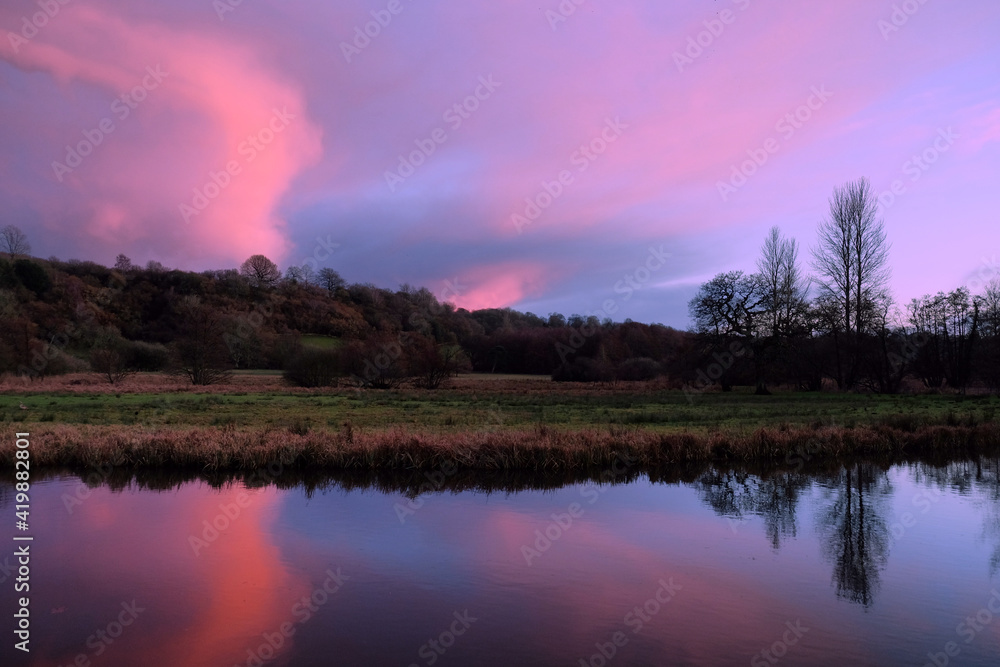 Sunset on the River Wey in Godalming, Surrey, UK