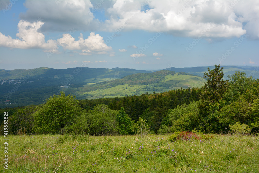 View from Kreuzberg to the landscape of the Rhoen, Germany
