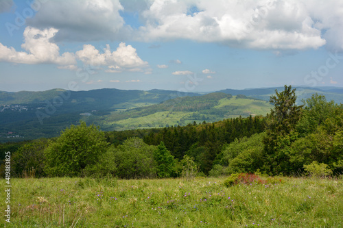 View from Kreuzberg to the landscape of the Rhoen  Germany