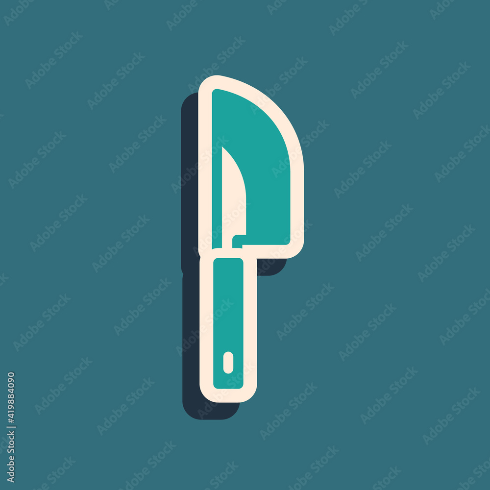 Green Knife icon isolated on green background. Cutlery symbol. Long shadow style. Vector Green Knife icon isolated on green background. Cutlery symbol. Long shadow style. Vector