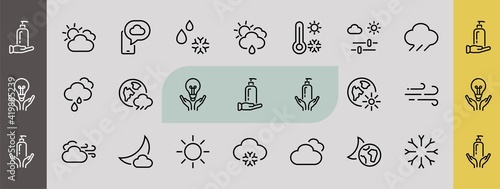 WEATHER set of icons, icons such as weather forecast and clouds, wind, rain, snow, weather settings and sunny weather and much more. Editable stroke, simple vector lines