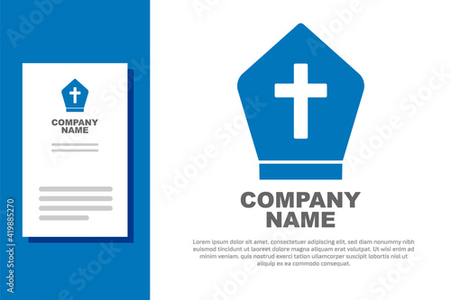Blue Pope hat icon isolated on white background. Christian hat sign. Logo design template element. Vector