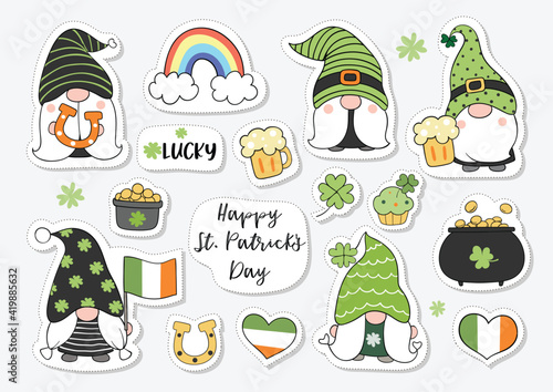 Draw collection stickers gnome for St Patrick day