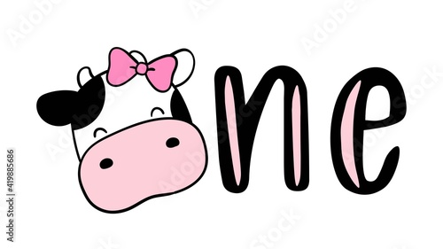Draw face cow for first birthday Kids shirt Cartoon style