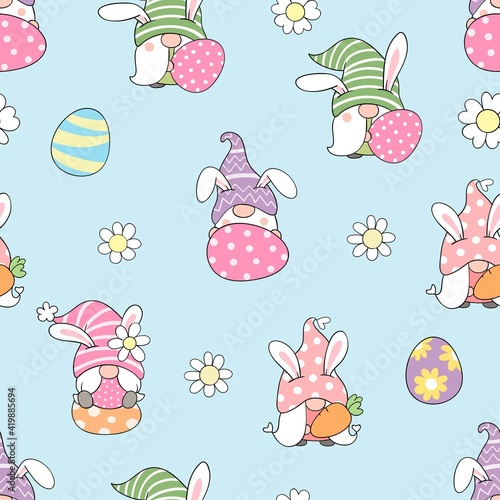 Draw seamless pattern gnome for Easter and spring