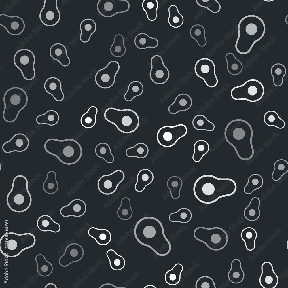Grey Avocado fruit icon isolated seamless pattern on black background. Vector