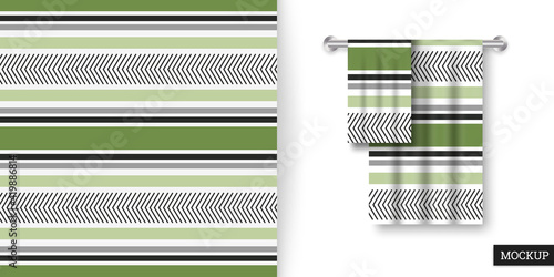 Striped seamless pattern. Abstract background with gray, green lines. Vector illustration horizontal stripes. Repeating texture. Ornament in stripe. Design paper, wallpaper, textile, fabric. Mockup.
