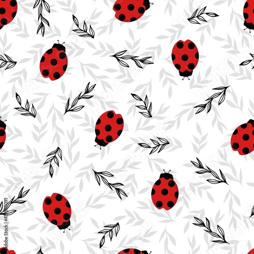 Simple seamless pattern with ladybugs. Funny spring pattern.