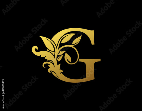 Fototapeta Naklejka Na Ścianę i Meble -  Luxury G Letter Design. Graceful Ornate Icon Vector Design. Vintage drawn emblem for book design, brand name, business card, Restaurant, Boutique, Hotel.