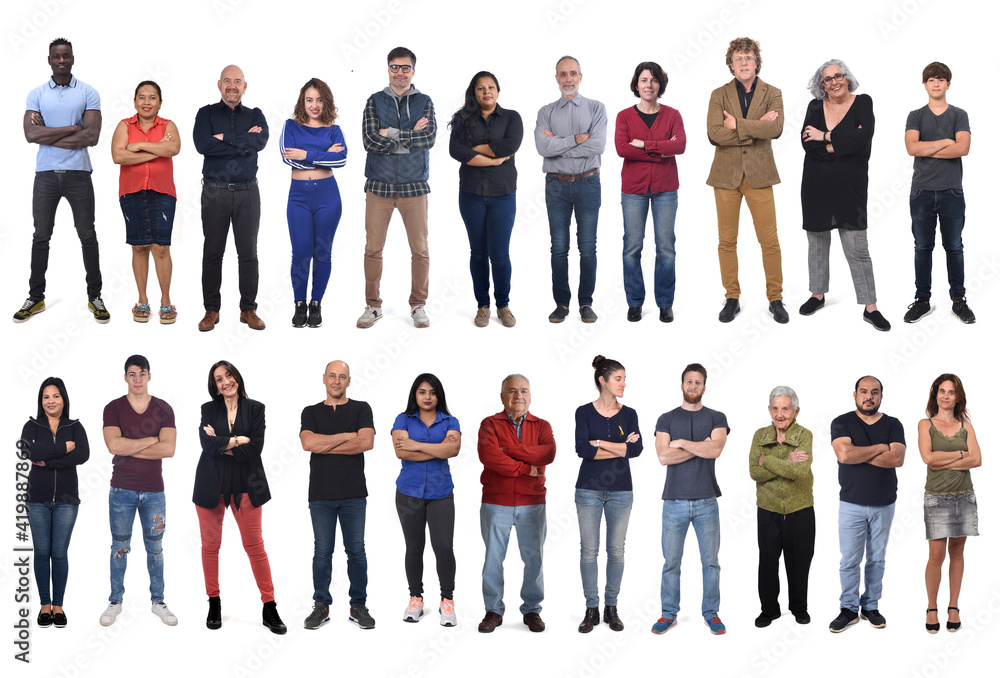 Obraz premium group of mixed people arms crossed on white background