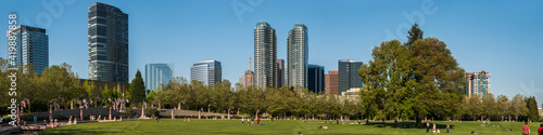 A panoramic view of Bellevue from the Downtown Bellevue Park on a beautiful summer day showing the highrise buildings in the background_05222009_4.