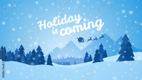 Winter blue background with Santa Claus on the sky vector illustration.