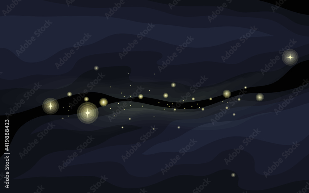 Vector space background . Cute flat style template with Stars in Outer space