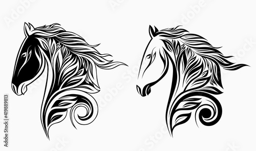 Stylized head of a horse in the style of Zentangle.