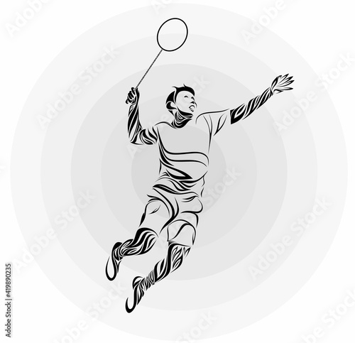  badminton player in floral ornament. vector illustration