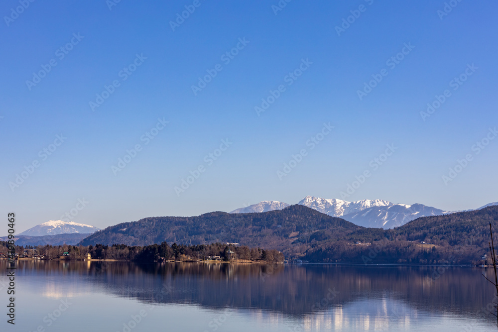 Lake Wörthersee in Carinthia, Austria in early spring