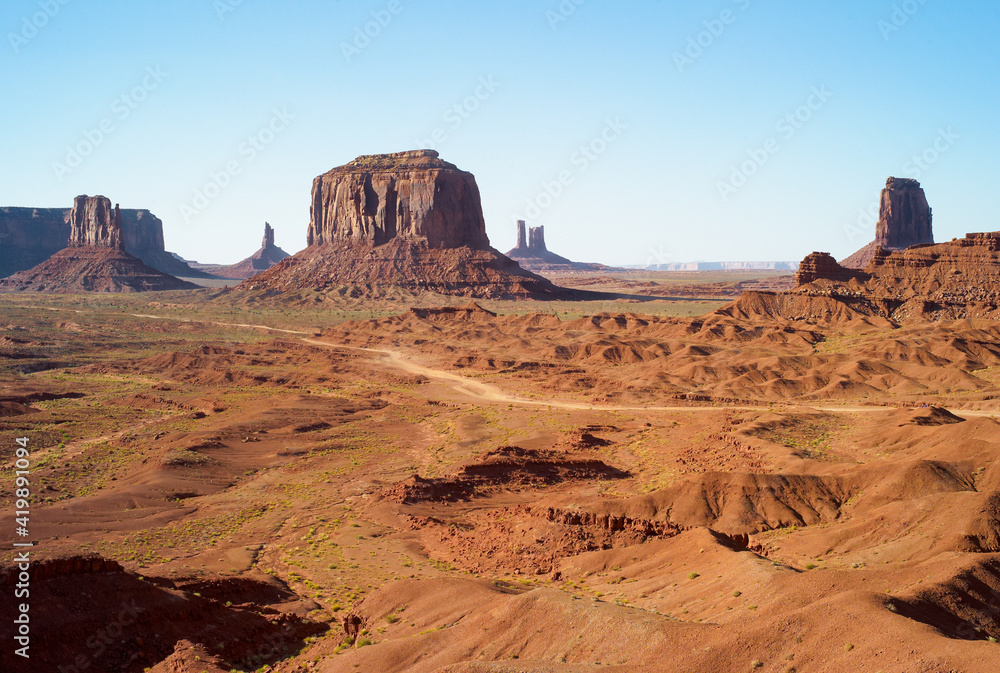 Monument Valley seen from John Ford Point, with West Mitten Butte and Merrick Butte Rock Formations and Loop Road