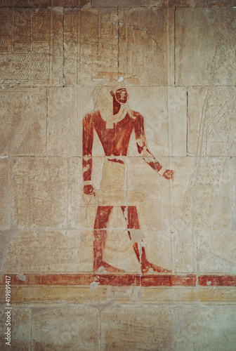 Punt Relief from the Mortuary Temple of Queen Hatshepsut, the Pharaoh Standing with the Symbols of Ankh, Maat and the Staff
