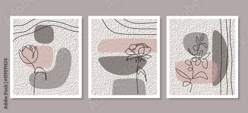 Botanical wall art vector set. Foliage line art drawing with abstract shape. Abstract Plant Art design for print, cover, wallpaper, Minimal and natural wall art. Vector illustration.