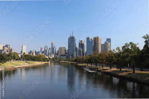 city river and skyscrapers