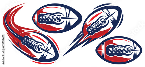 Set of color templates for American football. Flying balls. Elements for branding a sports team, printing on sports uniforms