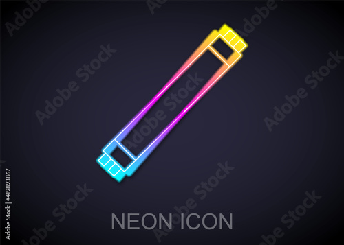 Glowing neon line Long luminescence fluorescent energy saving lamp icon isolated on black background. Vector