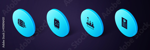 Set Isometric Beer menu, Conveyor band, beer, can and Wooden barrel rack icon. Vector