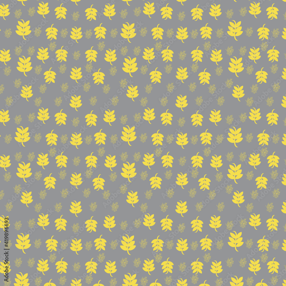 Seamless pattern with yellow leaves on a gray background. Trending two colors of 2021. Seamless pattern with yellow leaves on a gray background. Trending two colors of 2021.