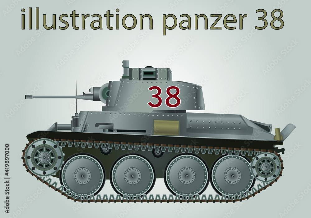 Illustration Military Tank. World War Tank . Panzer 38 Germany