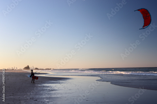 Photography kite surfing on the beach