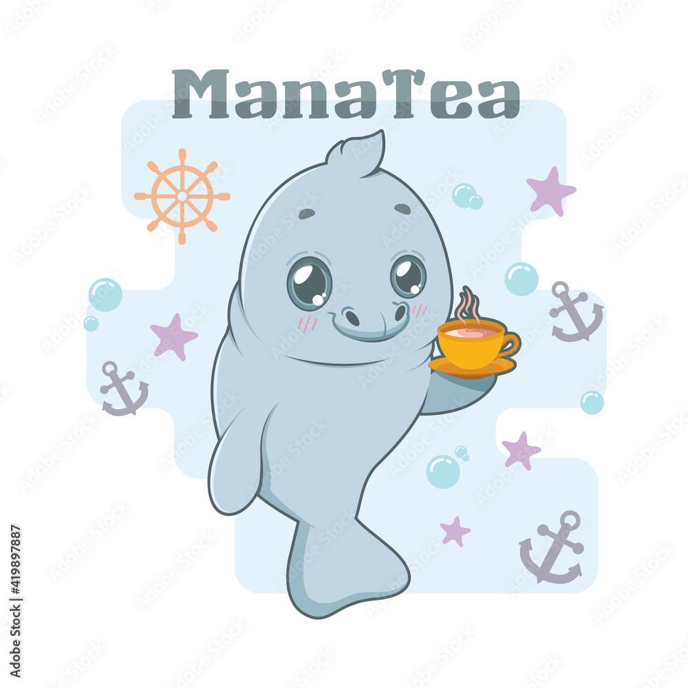 Obraz premium Funny manatea pun illustration