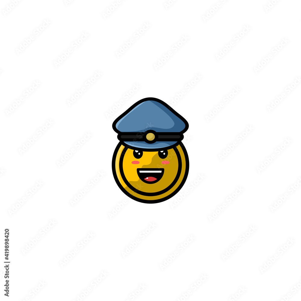 Cute Police Coin Cartoon Character Vector Illustration Design. Outline, Cute, Funny Style. Recomended For Children Book, Cover Book, And Other.